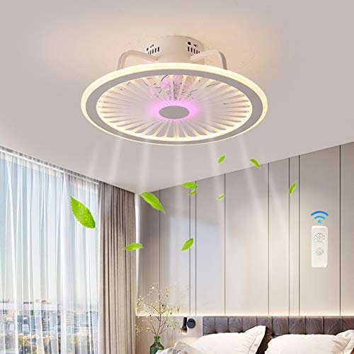 LED Deckenventilator Mit Beleuchtung Und Fernbedienung Ultra Dünn Stumm Deckenlampe Unsichtbar Ruhig 32W Dimmbar Katzenkopf Fans Deckenleuchten Wohnzimmer Schlafzimmer Beleuchtung Deckenlicht,Rosa
