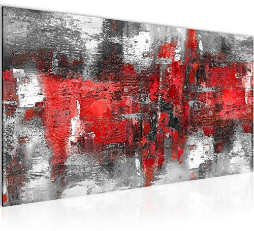 Runa Art Wandbild Abstrakt 1 Teilig 100 x 40 cm Modern Bild auf Vlies Leinwand Gemälde Wohnzimmer Schlafzimmer Rot Grau 033812c