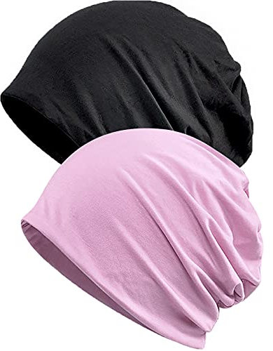 XYIYI Damen Mütze Chemo Hut Slouchy Kopfbedeckungen Kopf Wraps Krebshüte (2 Stück Schwarz Lila-O)