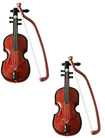 2 Stücke Miniatur Violine Modell Mini Geige Puppenhaus Musik Instrumente Spielzeug für Puppenhaus Fee Garten Micro Landschaft Dollhouse Zubehör
