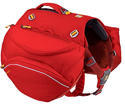 RUFFWEAR Palisades Hunderucksack, Rucksack, Aufbewahrungstasche und Satteltaschen, tragbarer Geschirrsack mit Taschen und Leinenbefestigungspunkt für Wandern und Camping, Red Sumac, Small