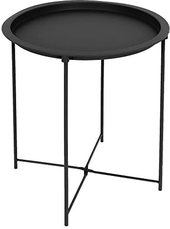 ECD Germany Beistelltisch rund 51x47 cm, Schwarz, aus Metall, Skandinavisches Design, Couchtisch Sofatisch Wohnzimmertisch Schlafzimmertisch Kaffeetisch Tisch, Tabletttisch, für Getränke/Snacks