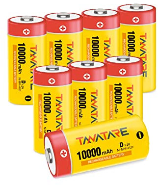Tanatare 8 Count Rechargeable NiMH D Batteries for Flashlights,Radios,Clocks,Toys,1.2V High Capacity 10000mAh, Low Self Discharge