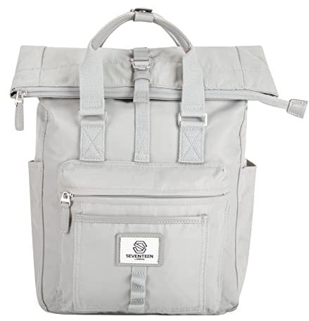 SEVENTEEN LONDON – 12L Laptop-Rucksack für Damen 15 Zoll Mädchen Jungen Schulrucksack Wasserabweisendes Nylon Gefalteten Roll Top Rucksack in Hellgrau für Universität/Reisen/Herren – 'Canary Wharf'