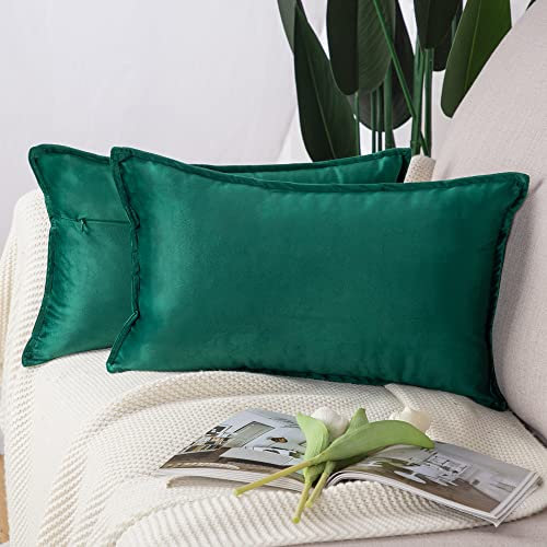 Madizz 2er Set Samt Dekorativ Zierkissenbezüge Luxus Stil Kissenbezug für Sofa für Schlafzimmer Dunkelgrün 30x50 cm Rechteckigig