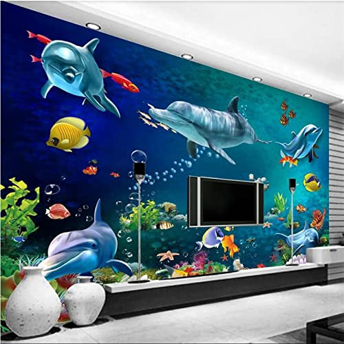 YABAOST Selbstklebendes Wandbild 400X280Cm 3D Wandtattoo Wandsticker Schlafzimmer Strand Delfine Pflanzen Wanddeko Wandaufkleber Wohnzimmer Tapete Wasserdichtes Pvc Wandbild Hintergrund