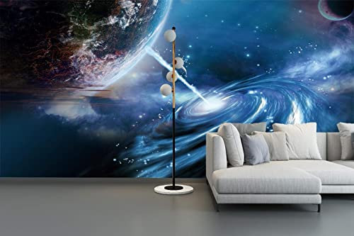 Papel Tapiz Fotográfico Pintado 3D Galaxia Azul Tierra Autoadhesivo Murales TV Fondo de Pantalla Moderna Espacio Exterior Decoración Fotomurales de Pared Salón Cuarto Oficina 250 x 175 cm