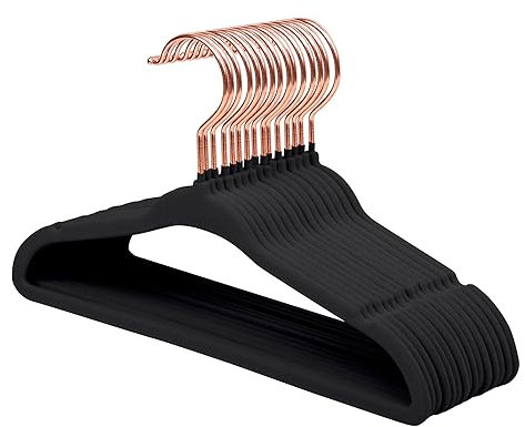 ManGotree Baby Samt Kleiderbügel mit Roségold-Haken, 27.8cm Kinder Größe, 360 Grad drehbar, Ultra dünn und kein Schlupf Design, 15 Pack (Schwarz)