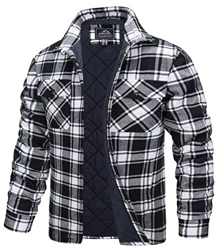 TACVASEN Veste de Bûcheron Matelassée pour Homme Chemise de Travail Décontractée en Flanelle a Carreaux Manches Longues,Noir,3XL