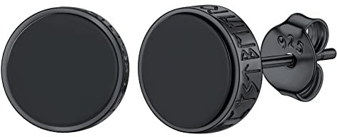 Silvora Schwarzer Onyx Ohrstecker für Herren Damen S925 Silber Viking Rune Achat Ohrstecker in 8mm breit Unisex Basic Schwarze Achat Ohrringe in Schwarz