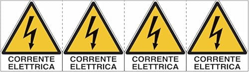 KIT DI 6 ADESIVI - Corrente elettrica scritta & simbolo - Pittogramma ISO 7010 Con Stampa Diretta U.V. (IDEALE ANCHE PER ESTERNO) (LATO 2,5 CM)