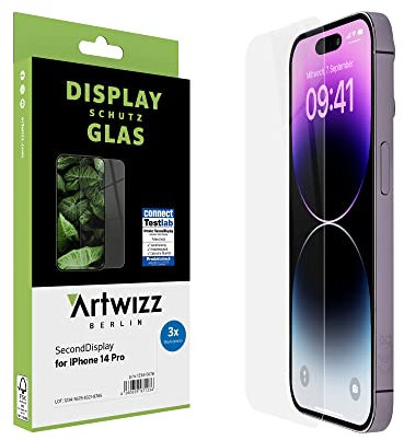 Artwizz SecondDisplay Displayschutz kompatibel für iPhone 14 Pro - 3 Stück - HD Schutzglas aus Sicherheitsglas, 9H Härte