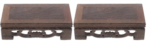 2 Stück exquisit geschnitzter Präsentationsständer aus Holz für Bonsai-Ornamente quadratischer Sockel für Zimmerpflanzen und Haushaltsdekorationen