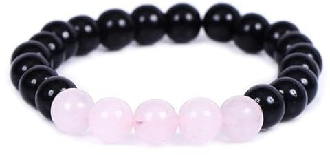 Frienemy Home Presents Rose Quartz Black Tourmaline Gem Stone Bracelet, Natural Gemstone Bracelets Bead Size 8 Mm #Frienemy-2645