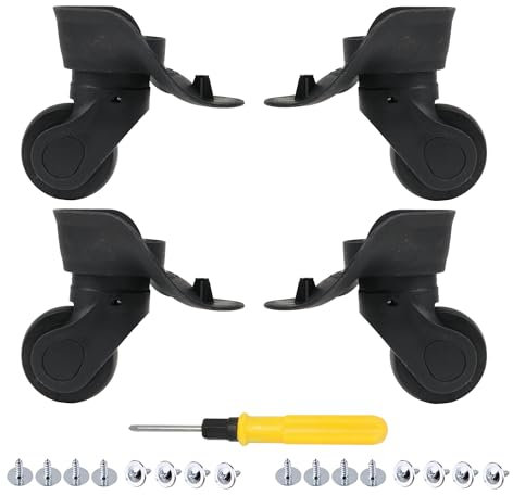 Lot de 2 paires de roulettes de rechange pivotantes à 360° pour valise Noir, noir, W041-2, Ensembles de bagages