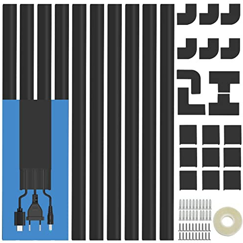 Cord Cover Raceway Kit - 157 Paintable Cable Concealer, Wire Hider for TV Wall Mounting and Wire Management, Black