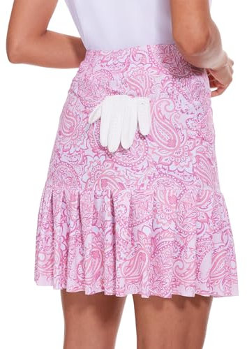 M MOTEEPI Tennisrock Damen Hosenrock Skirts Skort 19 Knielang Ruffle Saum Rock mit Hose Drunter Rock Damen Fahrradrock Golfrock Hohe Taille mit 3 Taschen Kristall-Rosa XL