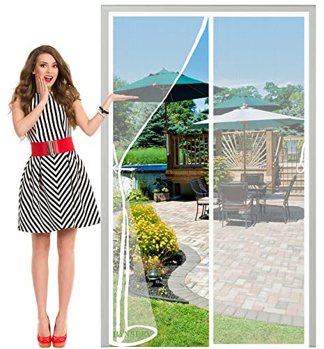 Fliegengitter TüR Magnet Weiß 190x215cm Fliegengitter Balkontür Insektenschutz mit Heavy Duty Mesh für Balkontür Terrassentür Wohnzimmer Ohne Bohren