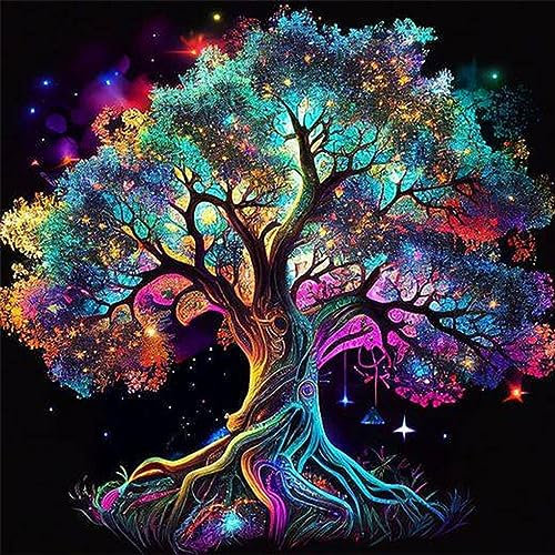 DPHERO DIY Baum des Lebens Diamant Painting Bilder für Erwachsene Kinder,5D Bunter Baum Diamond Painting Set,DIY Strass Bilder Diamant Kunst Kits,Runde Steine Diamant Painting Zuhause Dekor 30x30cm