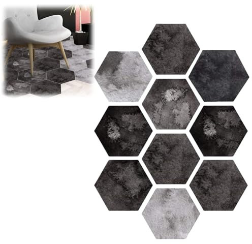 Hexagon Fliesen Selbstklebend, 10 Stück Bodenbelag Selbstklebend aus PVC, Simulation, 23×11,5×20cm, Wasserdicht Und Rutschfest, Bodenaufkleber Selbstklebend für Wohnzimmer, Badezimmer, Bodenfliesen