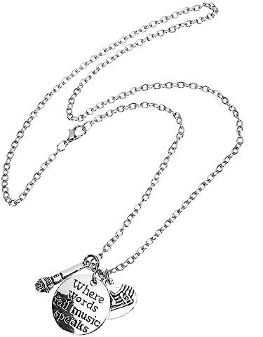TOPPERFUN Music Decorative Necklace Microphone Fashion Jewelry for Women Music Themed Pendant