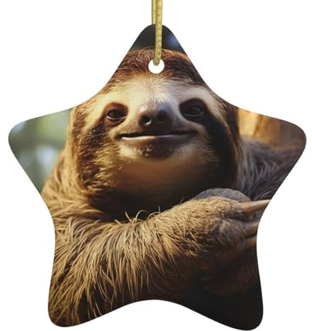 Weihnachtsbaumschmuck Keramik Lustiges Faultier Weihnachtsbaum Hängende Dekorationen Niedliche Hängedekoration Sternförmige Weihnachtsbaumschmuck 7,9 cm