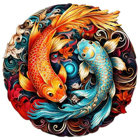 Blumuze Holzpuzzle Erwachsene 275Stück,Yin Yang Fisch Holz Puzzle, Holzpuzzle Einzigartige Tierform Puzzleteile, Puzzle aus Tierteilen,Puzzle Holz Erwachsene mit Geschenkbox aus Holz L-13.3 * 13.2in