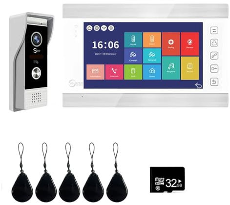 ANJIELO SMART TUYA Système d'interphone vidéo 1080p, 17,8 cm filaire, prend en charge l'entrée de carte de balayage et la détection de mouvement, 94202BC