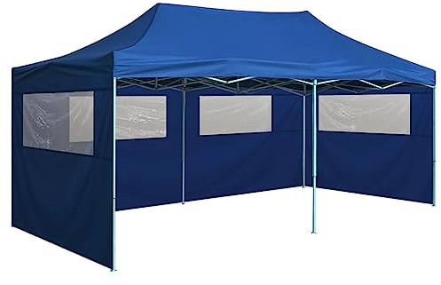 Profi Partyzelt klappbar mit 4 Seitenwänden 3x6m stahlblau