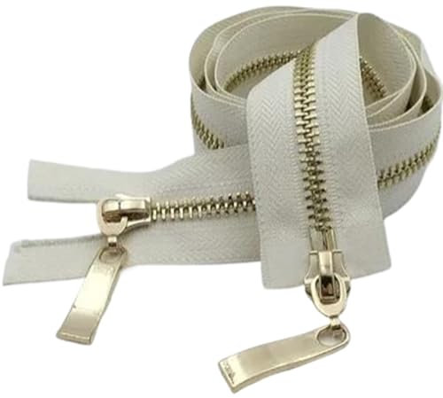Cerniera Con Denti In Metallo Oro Chiaro Con Doppio Cursore Da 80/100/120Cm, Beige, 5#, 80cm