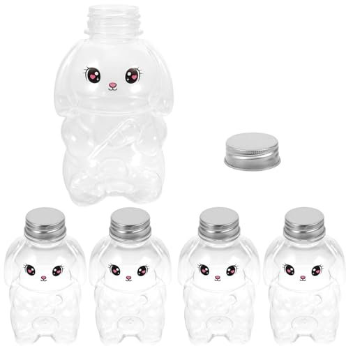 MAGICLULU Kunststoff-Saftflaschen, Hasenförmige Getränkeflasche mit Kappen, wiederverwendbar, leere Wasserflasche, Getränkebehälter, Oster-Partyzubehör für hausgemachtes Entsaften, Smoothie, 5 Stück