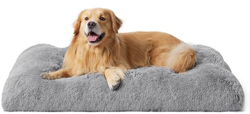 BEDSURE Flauschiges Hundebett Grosse Hunde - 121x76x8 cm Hundebett waschbar für große Hunde, rutschfeste Unterseite, plüsch Hundekissen, Hellgrau