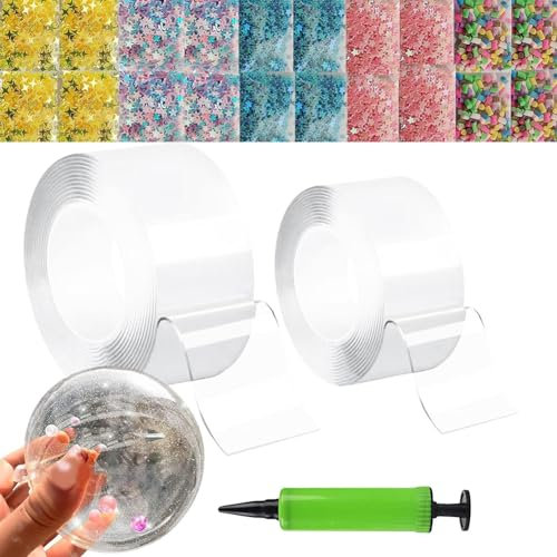 NVKRLFYD Nano Tape Bubble Kit,23 Stück Blowing Bubble Tape 2 Rollen Transparentes Blasenband Nano Klebeband Bubble Für Kinder Blowing Bubble Tape Handmade DIY Decompression Craft Kit Für Jungen