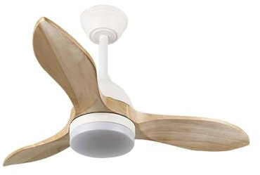 Bilake Ventilador de Techo Blanco y Madera Beta | Ventilador de Techo pequeño | Ventilador de Techo con luz Regulable 20W 1900Lm