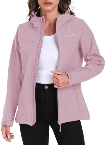 ATLASLAVA Veste softshell pour femme avec capuche - Veste de pluie en polaire - Veste de randonnée doublée - Veste de randonnée, rose clair, XXL