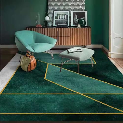 Badezimmerteppiche Ausbleichsicherer Teppich Grün Schwarz Gold Tinte Geometrisches Design,bettumrandung Teppich Teppich vorzimmer,140x200cm