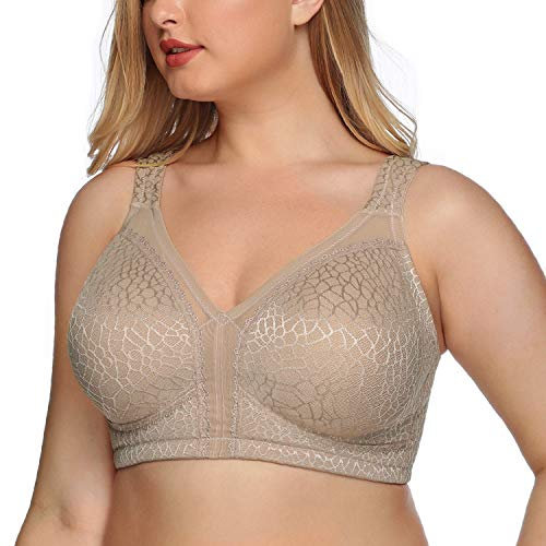DotVol Women's Full Coverage Minimizer Bra Comfort Wirefree Non Padded Plus Size Everyday Bra(36D, Brown)