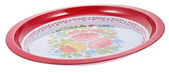Mikinona Assiette De Style Rétro Ronde 40 Cm Couleur Rouge Motif Floral En Céramique Festive Pour Fruits Ménagers Et Desserts Maison