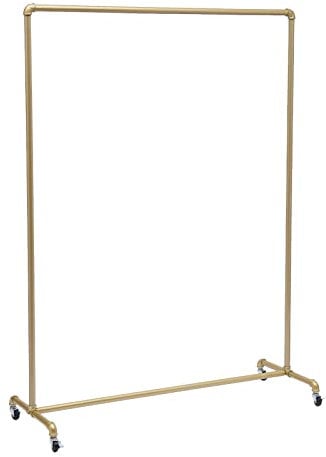 KLOOLIVE Metall Garderobenständer Kleiderständer Kleiderstange Vintage Industrie-Design Wäscheständer Gold mit 4 Rollen