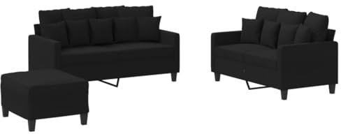 Willood 3-TLG. Sofagarnitur Mit Kissen & Fußhocker Schwarz Stoff,Zwei Sofas,Geeignet für Schlafzimmer, Gästesofas, Sesselsofas