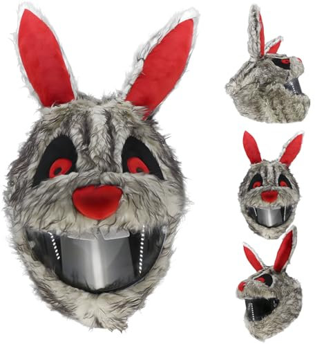 Helmüberzug Motorrad, Cartoon Plush Motorcycle Helmet Cover - Lustiger Helm-Überzug | Anti-Staub Anti-Kratzer, Kratzer, Stöße,Universeller Zubehör für Motorradhelme (Rotäugiges graues Kaninchen)