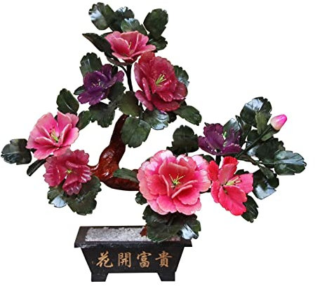 QTYQWC Künstlicher Bonsai-Baum, 35,6 cm, künstlicher Baum, natürlicher Jade-Bonsai, Jade-Schnitzerei, Blumen-Bonsai-Ornament, Desktop-Home-Office-Dekoration, Indoor-Begrünung, künstlicher Baum