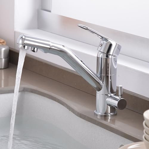 BTZHY Grifo Grifo para Cocina, Grifo para Cocina de 3 vías, Grifo Giratorio para Fregadero, Grifo con Filtro para Fregadero de Cocina de 3 vías de latón, Roma