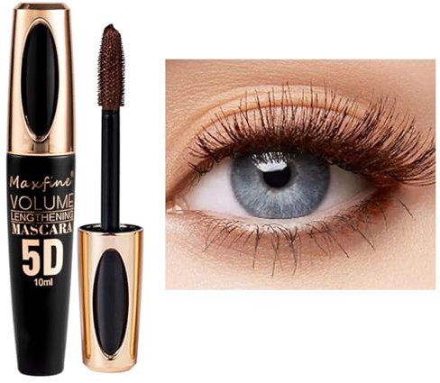 Mascara viola impermeabile, 10 ml, resistente all'acqua, a lunga durata, volumizzante, per Natale, Halloween, feste, matrimoni (Tubo nero - Marrone)