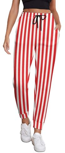 TZTTZT Damen-Jogginghose mit Taschen, bequeme Lounge, sportliche Sweathose für Damen, Rot und Weiß gestreift