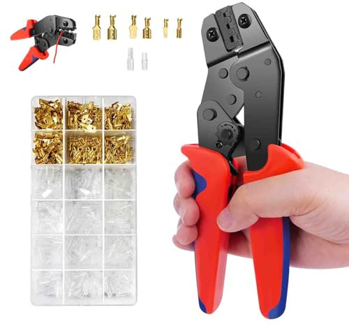Crimpzange Flachsteckhülsen - Crimpzangen-Set inkl. 300 Flachsteckhülsen und Silikon-Isolierungen – Für professionelle elektrische Verbindungen - Crimp Zange, Flachsteckhülsenzange