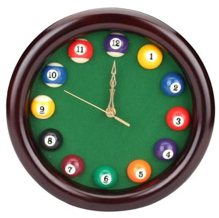 perfk Billard-Poolkugel-Wanduhr, Billardtisch, Zimmer-Wanduhr, Holz-Wanddekoration, 25,4 cm, für Bar, Billardhalle, Snooker-Spiel, Pool-Zimmer
