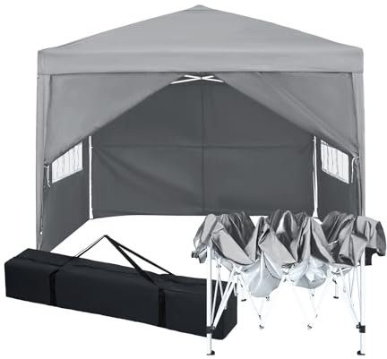 Pavillon 2.5 x 2.5 M,Faltpavillon,Winterfest Wasserdicht Gartenpavillon mit 4 Seitenteilen、Tragtasche,Höhenverstellbar,UV Schutz 50+,Stabil,Metallrahmen,Partyzelt,Gartenzelt für Festival Camping,Grau