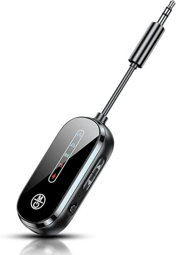 Bluetooth Receiver Transmitter 2 in 1 Airplane Wireless Bluetooth 5.4 Adapter - Dual Connection for AirPods, All Headphones, Use with 3.5mm Aux Bluetooth Adapter for Planes, TV, Gym, 14H Playtime