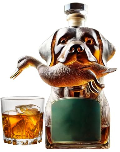 jopiuieo Bouteille De Whisky En Forme De Chien De Chasse, Bouteille De Vin En Forme De Chien Tenant Un Canard, Carafe À VinUnique, Verres À Whisky Amusants Pour Brandy Vin Bourbon Hommes Père
